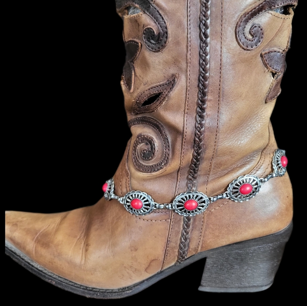 Western Cowboy Boots Chains with Red Turquoise Southwestern Boot Jewelry